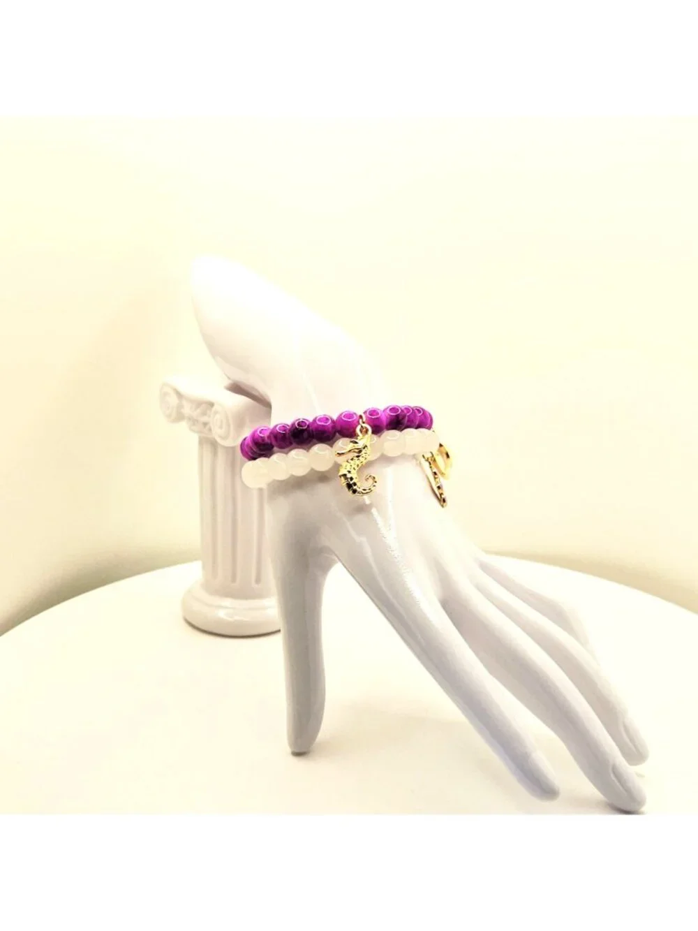 Purple Seahorse Bracelet Stack, Coastal Charm Bracelet Set, Beachy